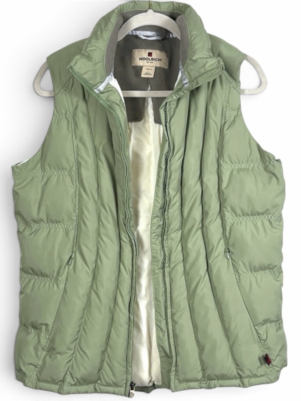 Woolrich Quilted Puffer Vest Insulated Full Zip Light Sage Outdoor Womens L